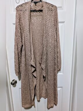 Torrid Open Knit Duster Cardigan Size 5 Plus Beige Boho Longline Layers